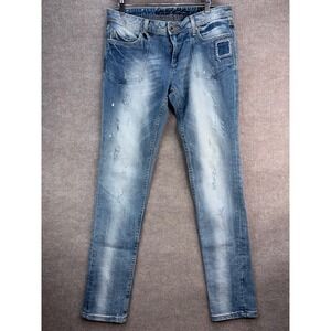 Limited Edition For Express By Rerock Skinny Jeans Distressed Patch Detail Sz 12